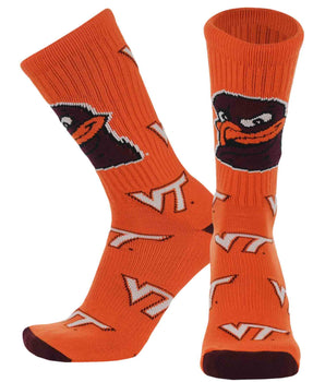 TCK socks Virginia Tech Orange/Maroon/White / Large Virginia Tech Hokies Mayhem Crew Socks (Made in USA)