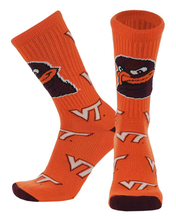 TCK socks Virginia Tech Orange/Maroon/White / Large Virginia Tech Hokies Mayhem Crew Socks (Made in USA)