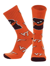 TCK socks Virginia Tech Orange/Maroon/White / Large Virginia Tech Hokies Mayhem Crew Socks (Made in USA)