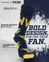 TCK socks West Virginia Mountaineers Mayhem Crew Socks (Made in USA)