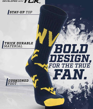 TCK socks West Virginia Mountaineers Mayhem Crew Socks (Made in USA)