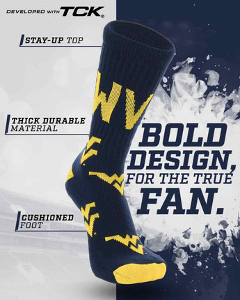 TCK socks West Virginia Mountaineers Mayhem Crew Socks (Made in USA)