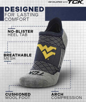 TCK socks West Virginia Mountaineers Tour No Show Tab Socks - Made in USA