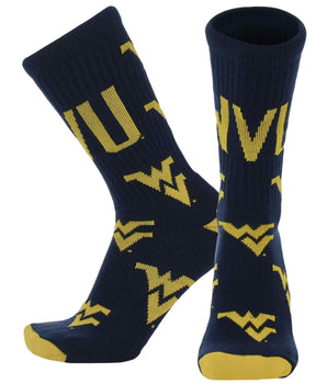 TCK socks West Virginia Navy/Gold / Large West Virginia Mountaineers Mayhem Crew Socks (Made in USA)