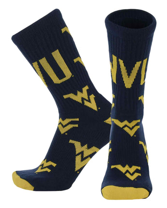 TCK socks West Virginia Navy/Gold / Large West Virginia Mountaineers Mayhem Crew Socks (Made in USA)