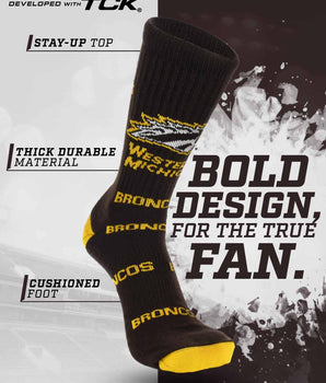 TCK socks Western Michigan Broncos Mayhem Crew Socks (Made in USA)