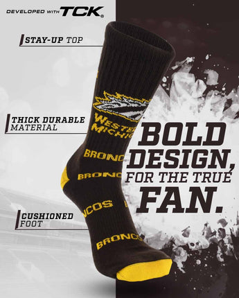 TCK socks Western Michigan Broncos Mayhem Crew Socks (Made in USA)