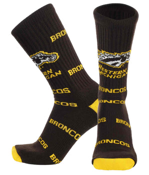 TCK socks Western Michigan Brown/Gold / Large Western Michigan Broncos Mayhem Crew Socks (Made in USA)
