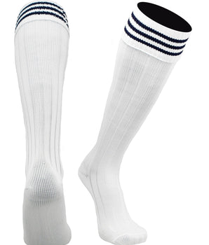 TCK socks White Black / Large Euro Style 3 Stripe Soccer Socks With Fold Down Top