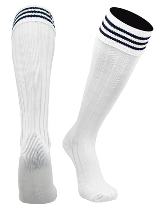 TCK socks White Black / Large Euro Style 3 Stripe Soccer Socks With Fold Down Top