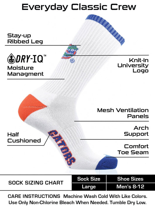 TCK socks White/Blue/Orange / Large Florida Gators Socks Basic Crew White Socks