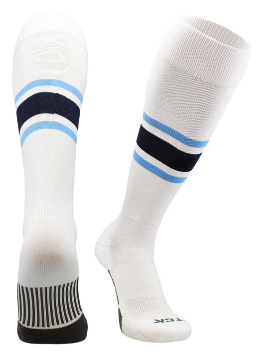 TCK socks White/Columbia Blue/Navy / Large TCK Performance Baseball Socks Dugout Pattern E
