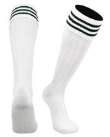 TCK socks White Dk Green / Large Euro Style 3 Stripe Soccer Socks With Fold Down Top
