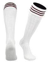 TCK socks White Maroon / Medium Euro Style 3 Stripe Soccer Socks With Fold Down Top