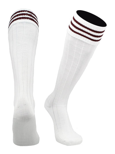 TCK socks White Maroon / Medium Euro Style 3 Stripe Soccer Socks With Fold Down Top