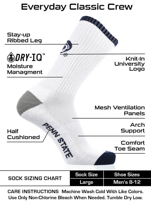 TCK socks White/Navy/Grey / Large Penn State Nittany Lions  Socks Basic Crew White Socks