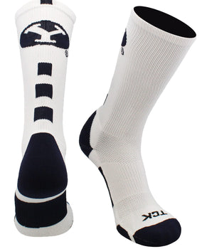TCK socks White/Navy / Large BYU Cougars Baseline Crew USA Made