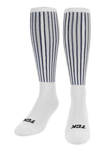TCK socks White/Navy / Large Vertical Stripe Athletic Knee High Socks