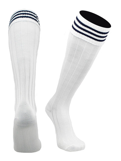 TCK socks White Navy / Medium Euro Style 3 Stripe Soccer Socks With Fold Down Top