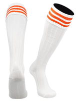 TCK socks White Orange / Medium Euro Style 3 Stripe Soccer Socks With Fold Down Top