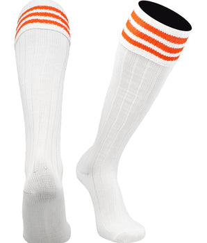 TCK socks White Orange / Medium Euro Style 3 Stripe Soccer Socks With Fold Down Top