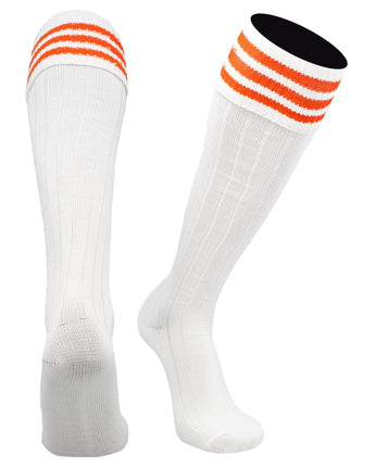 TCK socks White Orange / Medium Euro Style 3 Stripe Soccer Socks With Fold Down Top