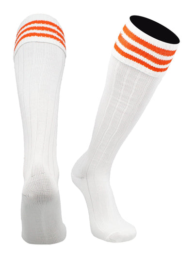 TCK socks White Orange / Medium Euro Style 3 Stripe Soccer Socks With Fold Down Top