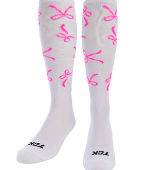 TCK socks White/Pink / Large Ribbon Bows Athletic Knee High Socks