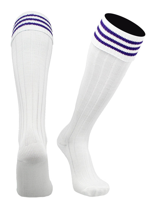 TCK socks White Purple / Medium Euro Style 3 Stripe Soccer Socks With Fold Down Top
