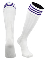 TCK socks White Purple / Medium Euro Style 3 Stripe Soccer Socks With Fold Down Top