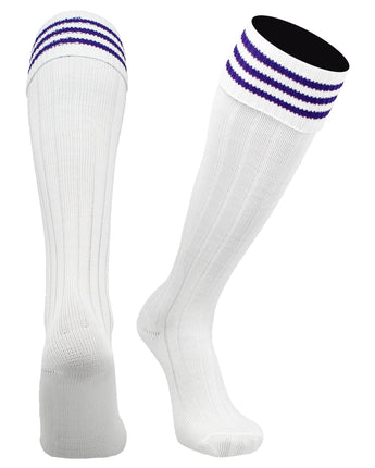 TCK socks White Purple / Medium Euro Style 3 Stripe Soccer Socks With Fold Down Top