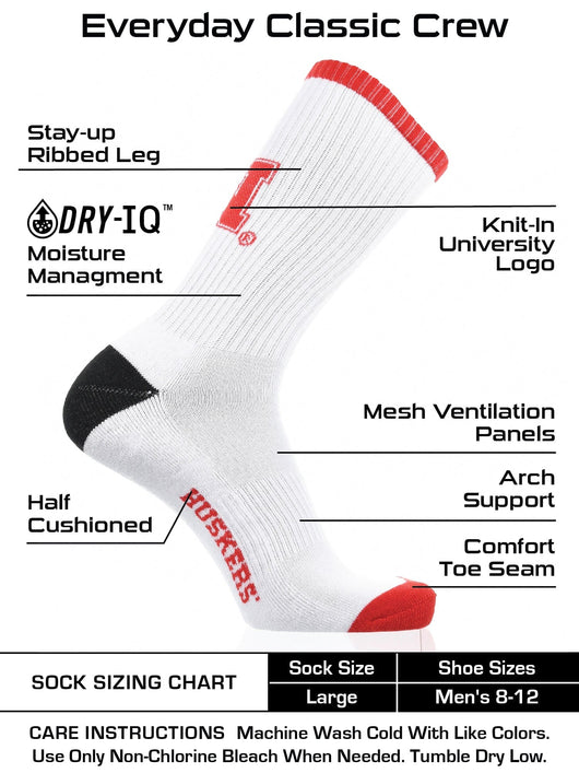 TCK socks White/Red/Black / Large Nebraska Cornhuskers Socks Basic Crew White Socks