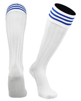 TCK socks White Royal / Large Euro Style 3 Stripe Soccer Socks With Fold Down Top