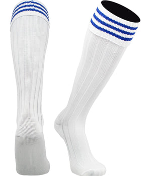TCK socks White Royal / Large Euro Style 3 Stripe Soccer Socks With Fold Down Top