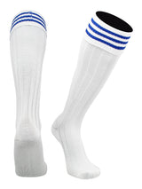 TCK socks White Royal / Large Euro Style 3 Stripe Soccer Socks With Fold Down Top