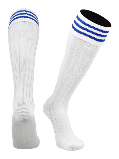 TCK socks White Royal / Large Euro Style 3 Stripe Soccer Socks With Fold Down Top