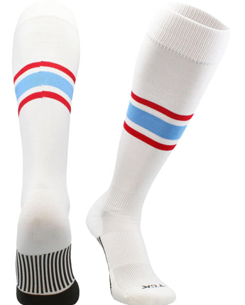TCK socks White/Scarlet/Columbia Blue / X-Large TCK Performance Baseball Socks Dugout Pattern E