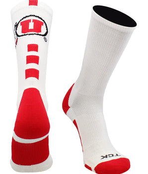 TCK socks White/Scarlet / Large Utah Utes Baseline Crew USA Made