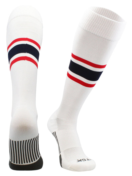 TCK socks White/Scarlet/Navy / Large TCK Performance Baseball Socks Dugout Pattern E