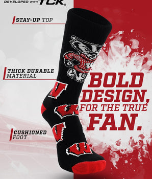 Wisconsin Badgers Mayhem Crew Socks (Made in USA)
