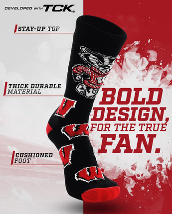 Wisconsin Badgers Mayhem Crew Socks (Made in USA)