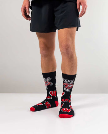 TCK socks Wisconsin Badgers Mayhem Crew Socks (Made in USA)