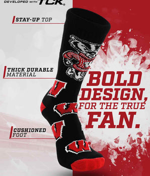 TCK socks Wisconsin Badgers Mayhem Crew Socks (Made in USA)
