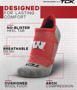 TCK socks Wisconsin Badgers Tour No Show Tab Socks - Made in USA
