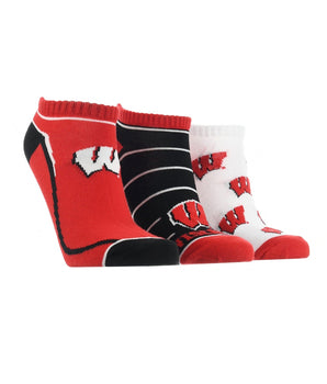 TCK socks Wisconsin Black/Red/White / Large Wisconsin Badgers No Show Socks Full Field 3 Pack