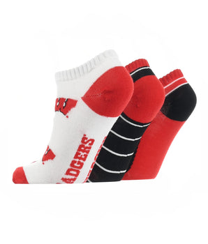 TCK socks Wisconsin Black/Red/White / Large Wisconsin Badgers No Show Socks Full Field 3 Pack