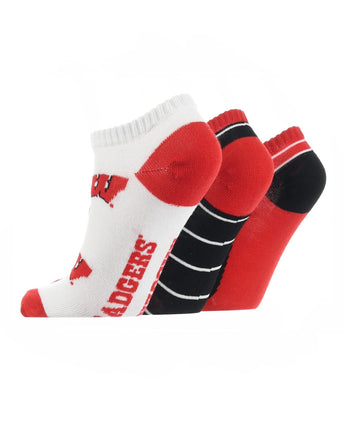 TCK socks Wisconsin Black/Red/White / Large Wisconsin Badgers No Show Socks Full Field 3 Pack