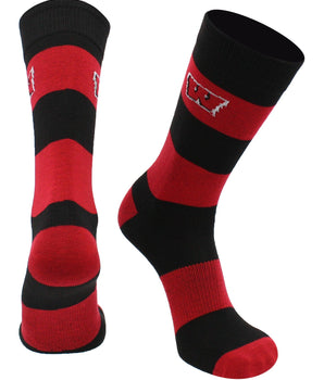 Wisconsin Badgers Red & Black Striped Crew Socks - NCAA Men's Dress & Casual Game Day Apparel - Soft Breathable Gear