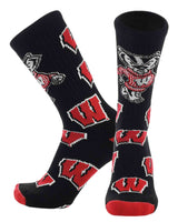 TCK socks Wisconsin Red/Black/White / Large Wisconsin Badgers Mayhem Crew Socks (Made in USA)