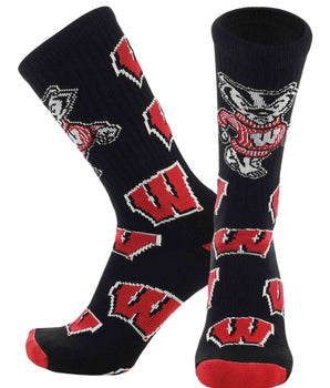TCK socks Wisconsin Red/Black/White / Large Wisconsin Badgers Mayhem Crew Socks (Made in USA)